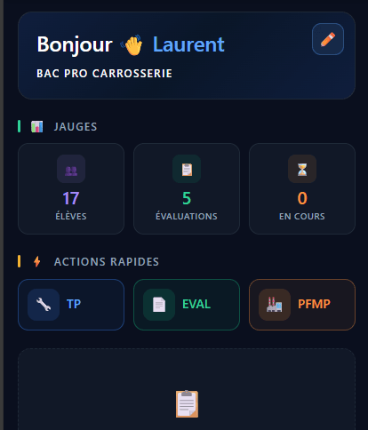 Les 3 boutons d'action TP, EVAL et PFMP