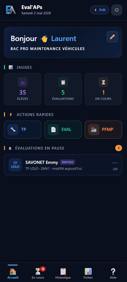 Vue complète de l'écran d'accueil