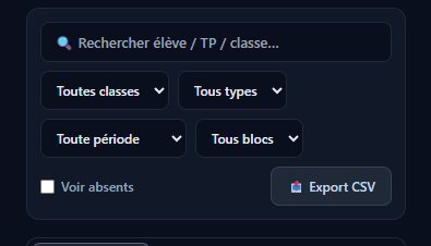 Popup d'export Pronote avec sélection classe et période